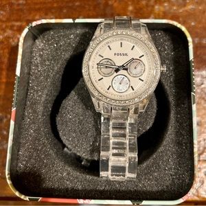 Fossil women’s clear resin bracelet Analog dial quartz wrist watch